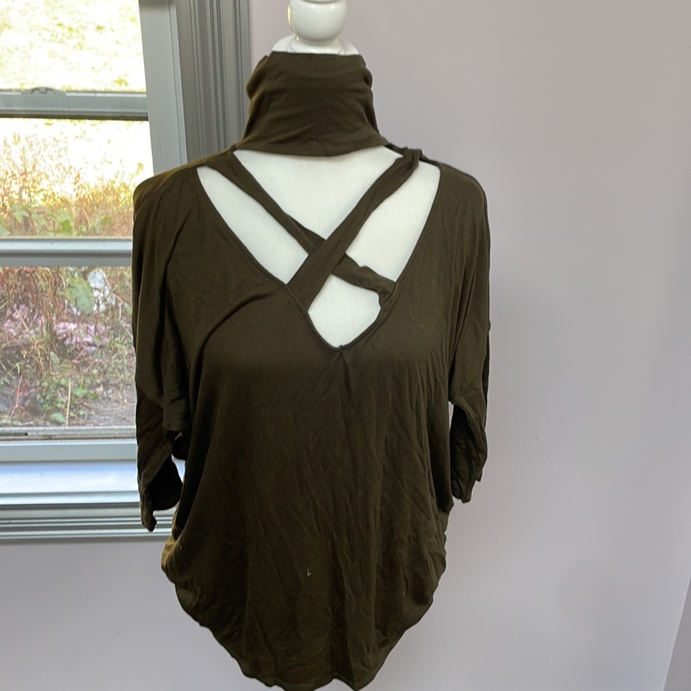 Express Olive Green Crisscross Dolman Neck Top